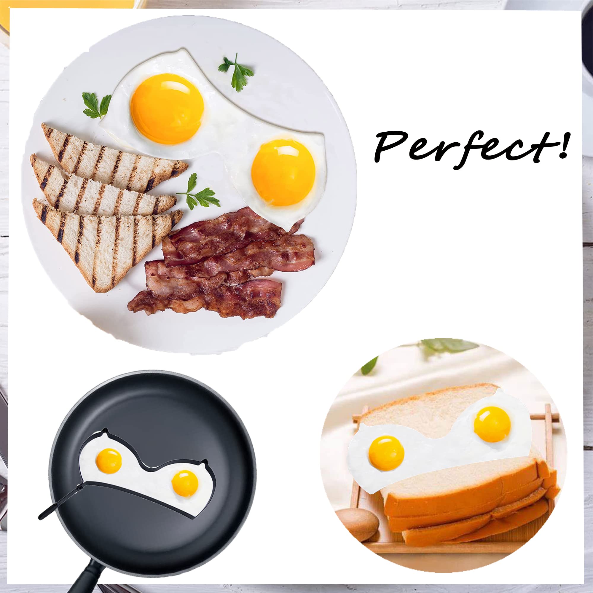 2-Pack Funny Egg Fryer, Stainless Steel DIY Egg Cooking Rings Molds, Professional Non-Stick Egg Pancake Cooking Tool with Foldable Handle