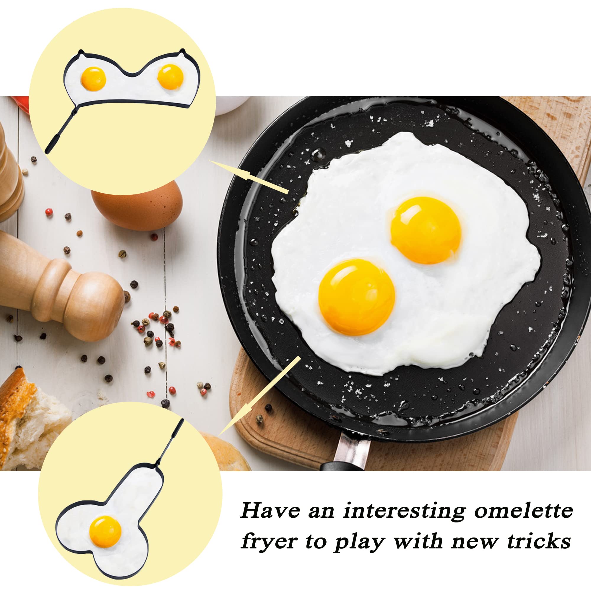 2-Pack Funny Egg Fryer, Stainless Steel DIY Egg Cooking Rings Molds, Professional Non-Stick Egg Pancake Cooking Tool with Foldable Handle