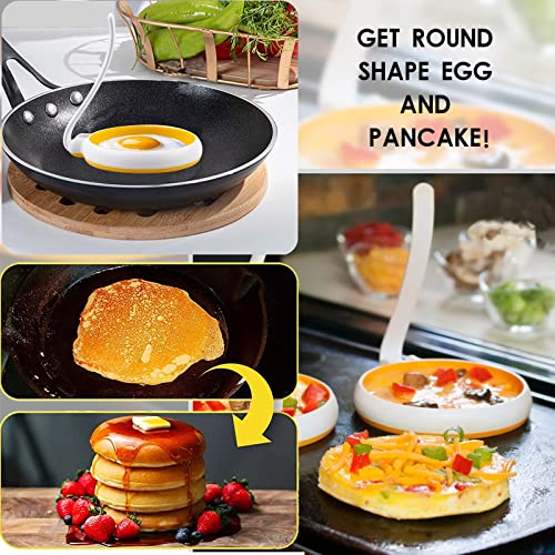 Silicone Egg Rings Pancake Molds, Nonstick 4 Inch Crumpet Rings Shaper Round Egg Molds with Silicone Pastry Brush for Frying Eggs English Muffin Breakfast Sandwich Burger