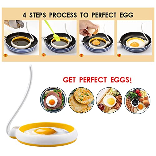 Silicone Egg Rings Pancake Molds, Nonstick 4 Inch Crumpet Rings Shaper Round Egg Molds with Silicone Pastry Brush for Frying Eggs English Muffin Breakfast Sandwich Burger