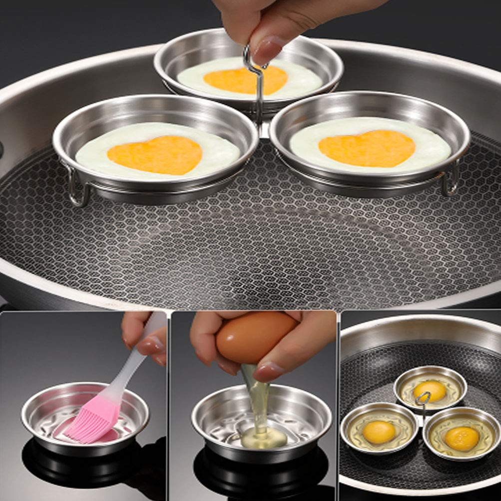 Egg Poacher, BEMINH Egg Ring Stainless Steel,Perfect Poached Egg Maker, Round Egg Cooker Rings For Breakfast Cooking Tool - Non Stick Mold Shaper Circles, 3 Poached Egg Cups (Plat Bottom)