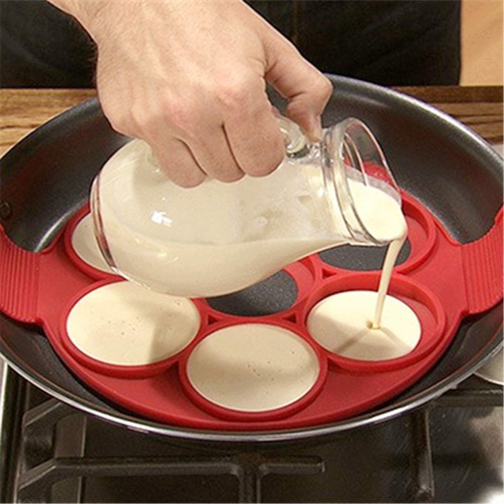 7 Holes Pancake Molds Ring Fried Egg Mold Reusable Silicone Non-Stick Pancake Maker for Frying Muffin Pancake or Fast Easy DIY Egg(3pcs)