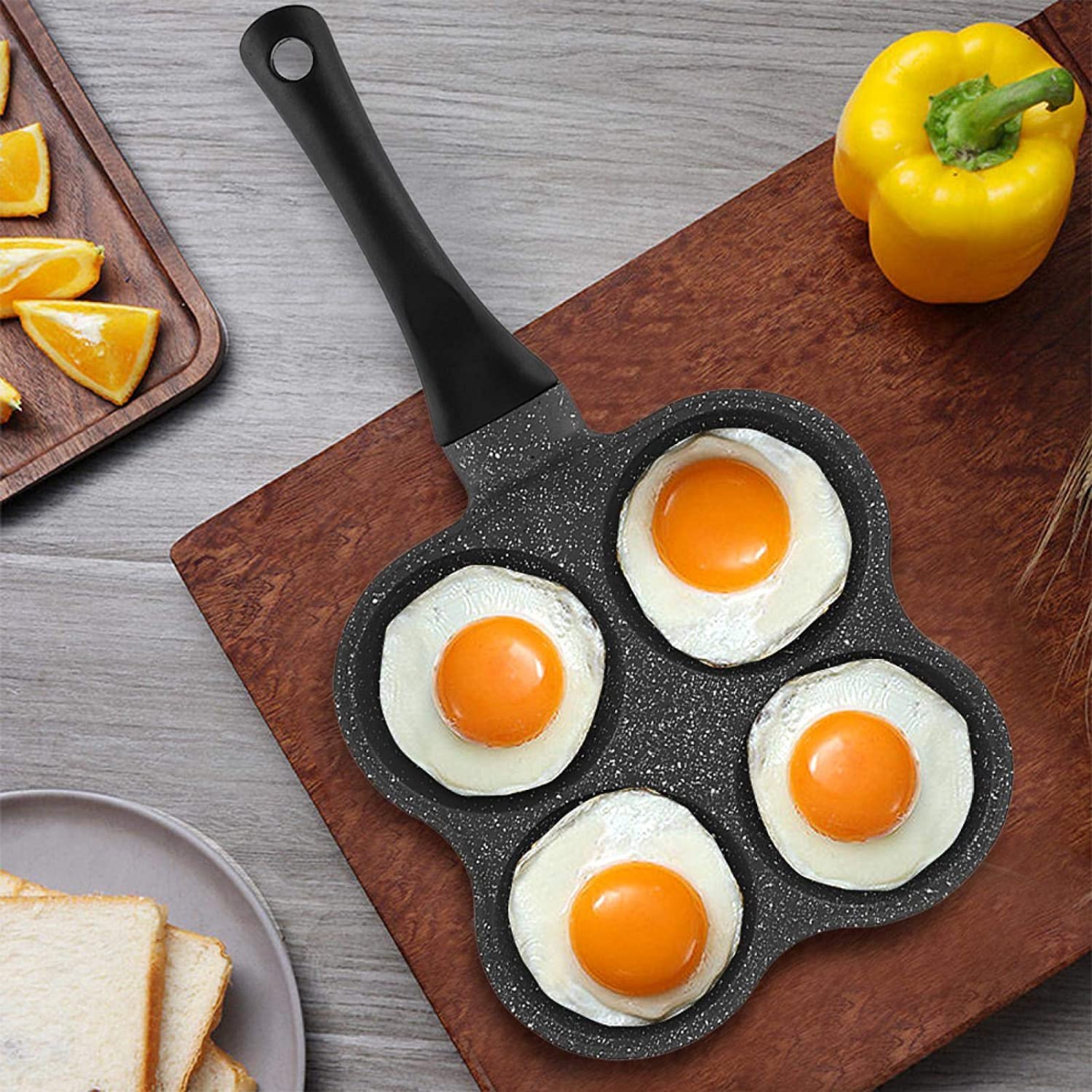 Ymiko 4-Cup Aluminum Egg Frying Pan, Non-Stick, Electric Stovetop Compatible, 18/8 Stainless Steel