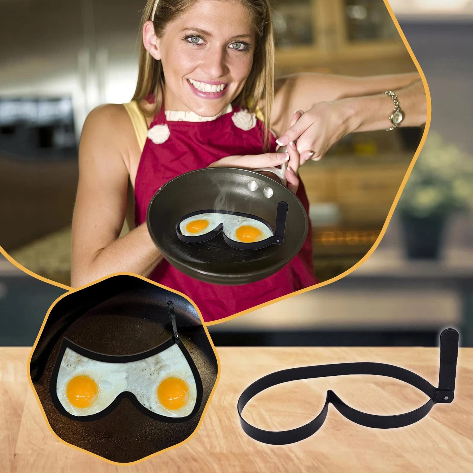 Interesting Omelet Ring Molds, Non-Stick Funny Fried Egg Rings Mold, DIY Kitchen Accessories Gadgets Egg Frying Molds, Creative Breakfast Making Mould with Anti-Hot Handles (B)