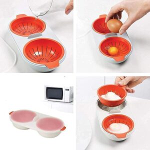 LaiDuoNINI Microwave Egg Poacher，Egg Cooking Rings, 2 Cavity, Food Grade Double Cup Boiler， Ovens Breakfast Cookware Kitchen Steamed Poached Gadget，Cooks Two Eggs at Once, (1358314-916-1820006481)