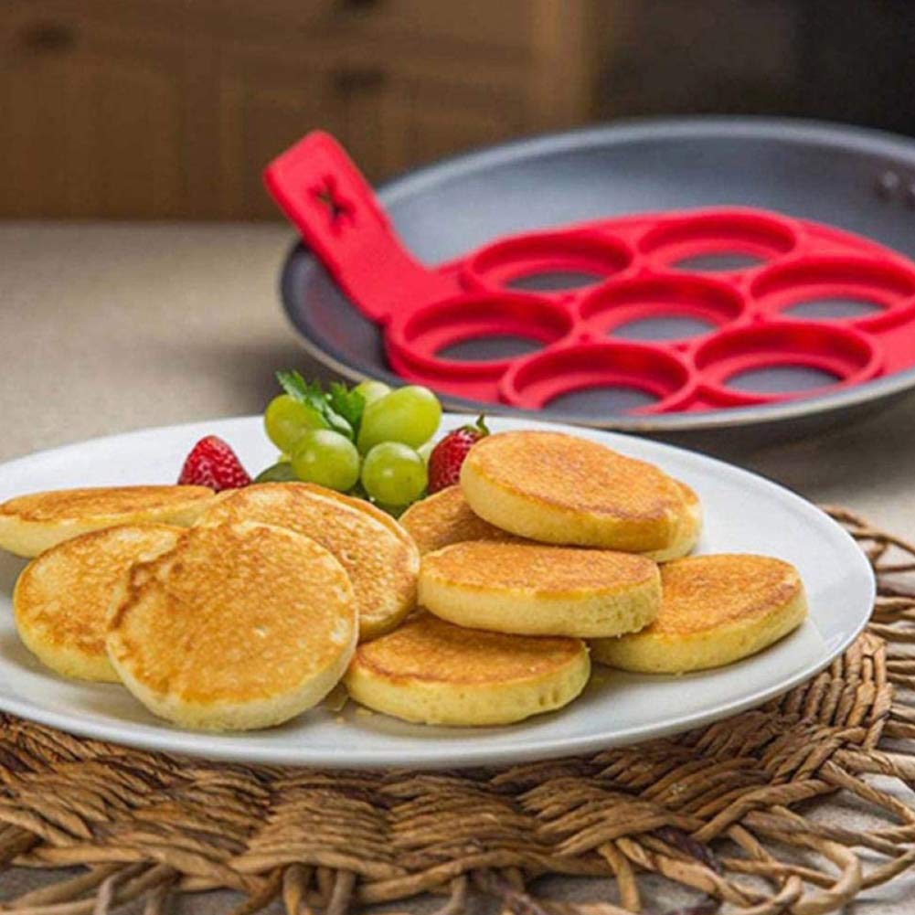 Silicone Pancake Molds with 7 Holes, BESTZY Reusable Silicone Egg Rings, Round Shape Pancakes Eggs Omelettes Fixator, Non-Stick Fried Egg Molds for Egg Cooking Breakfast Sandwiches