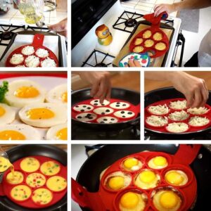 Silicone Pancake Molds with 7 Holes, BESTZY Reusable Silicone Egg Rings, Round Shape Pancakes Eggs Omelettes Fixator, Non-Stick Fried Egg Molds for Egg Cooking Breakfast Sandwiches