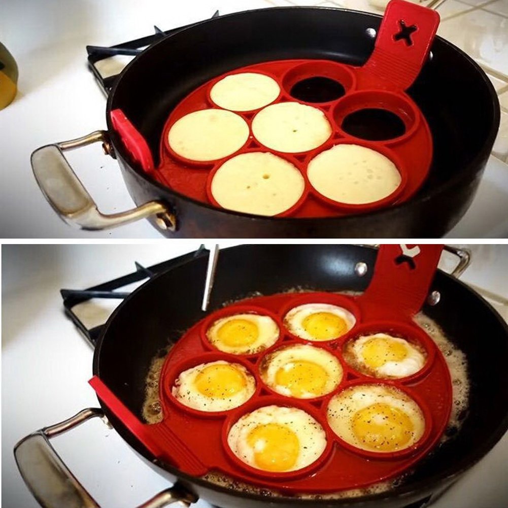 Non-Stick Pancake Maker Silicone, 2 Pcs Pancake Mold Silicone Egg Rings, Reusable Silicone Non-Stick Pancake, for Egg Cooking Breakfast Sandwiches (B)