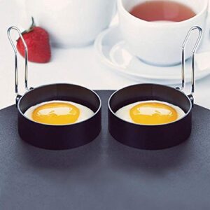 emoly professional stainless steel egg ring set, 2 pcs round breakfast household mold tool cooking tool omelette for fried egg mcmuffin sandwiches (black)