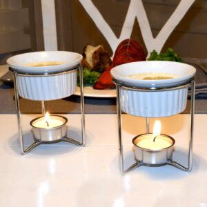 Treasure Gurus White Ceramic Dining Table Seafood Butter Warmer Dish Set Kitchen Tealight Candle Ramekin