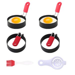 egg ring 4-pack stainless steel egg ring with anti-scald handle with an oil brush non stick coating breakfast tool for eggs frying/shaping