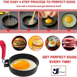 Egg Ring 4-Pack Stainless Steel Egg Ring with Anti-scald Handle with an Oil Brush Non Stick Coating Breakfast Tool for Eggs Frying/Shaping