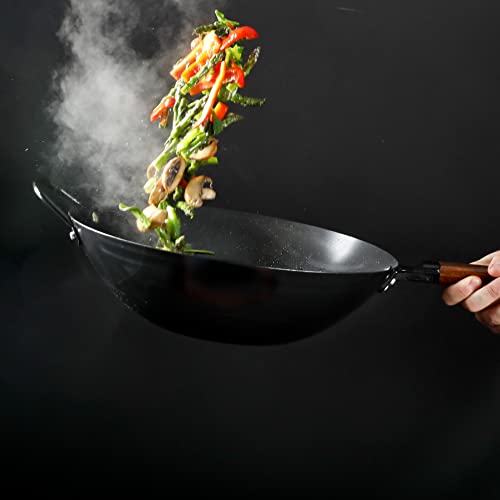 Babish Carbon Steel Flat Bottom Wok and Stir Fry Pan, 14-Inch