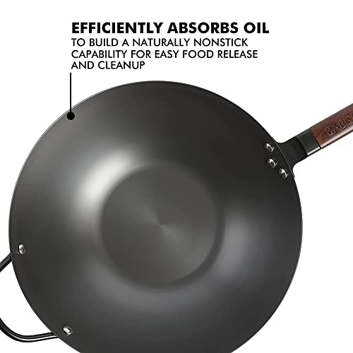 Babish Carbon Steel Flat Bottom Wok and Stir Fry Pan, 14-Inch