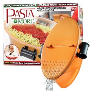 pasta n more microwave cooker with strainer, all in 1 microwave pasta cooker, microwave rice cooker and microwave egg cooker for quick cooking, nonstick, dishwasher safe