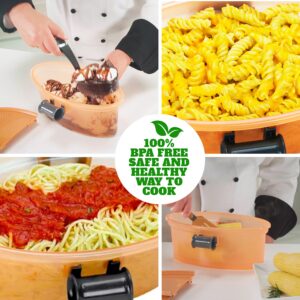 Pasta N More Microwave Cooker with Strainer, All in 1 Microwave Pasta Cooker, Microwave Rice Cooker and Microwave Egg Cooker for Quick Cooking, Nonstick, Dishwasher Safe