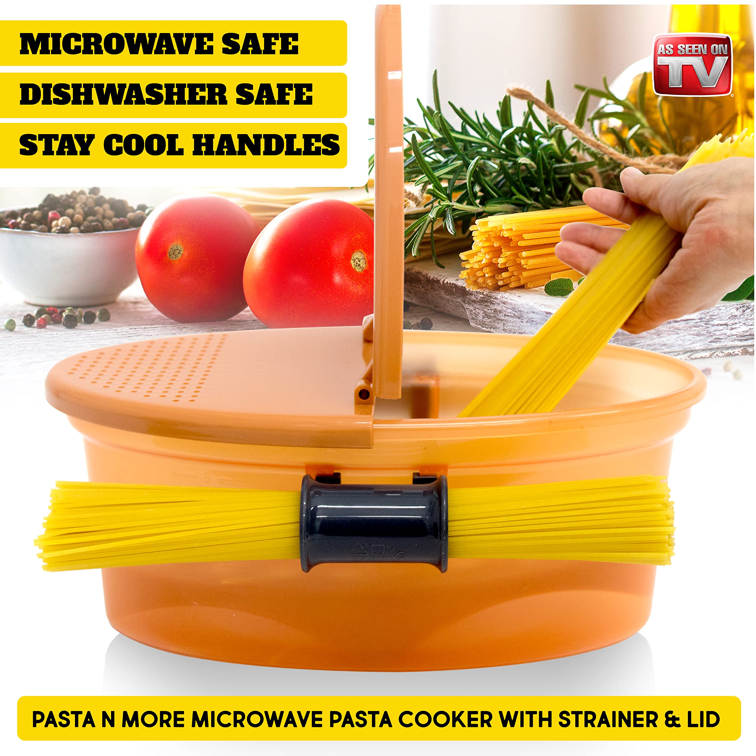 Pasta N More Microwave Cooker with Strainer, All in 1 Microwave Pasta Cooker, Microwave Rice Cooker and Microwave Egg Cooker for Quick Cooking, Nonstick, Dishwasher Safe