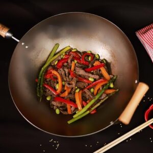 JOYCE CHEN Classic Series 14-Inch Carbon Steel Wok with Birch Handles