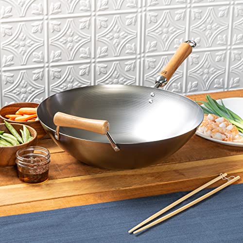 JOYCE CHEN Classic Series 14-Inch Carbon Steel Wok with Birch Handles