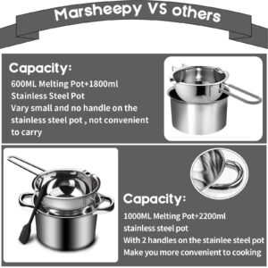 1000ML/1QT Double Boiler Chocolate Melting Pot with 2.3 QT 304 Stainless Steel Pot, Chocolate Melting Pot with Silicone Spatula for Melting Chocolate, Candy, Candle, Soap, Wax