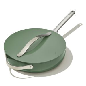 caraway nonstick ceramic sauté pan with lid (4.5 qt, 11.8") - non toxic, ptfe & pfoa free - oven safe & compatible with all stovetops (gas, electric & induction) - sage