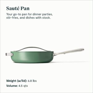 Caraway Nonstick Ceramic Sauté Pan with Lid (4.5 qt, 11.8") - Non Toxic, PTFE & PFOA Free - Oven Safe & Compatible with All Stovetops (Gas, Electric & Induction) - Sage