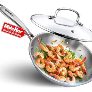 Mueller DuraClad Tri-Ply Stainless Steel 8-Inch Fry Pan with Lid, Extra Strong Cookware, 3-layer Bottom, Even Heat Distribution, Ergonomic and EverCool Stainless Steel Handle