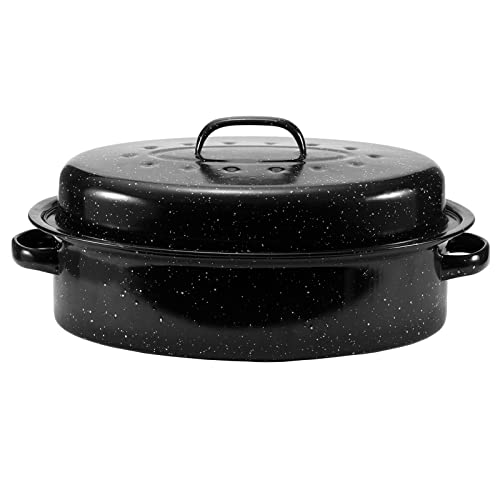 JY COOKMENT 15.7" Enameled Oval Roaster with Domed Lid - For Turkey, Chicken, Ham, Dishwasher Safe