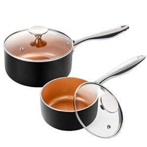 michelangelo nonstick 1qt & 2qt copper sauce pan set with lid, small pot with lid, ceramic nonstick saucepan set, small sauce pots