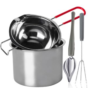 stainless steel double boiler melting pot with heat resistant handle, large capacity chocolate melting pot for butter candy butter cheese, candle making (450/900ml)