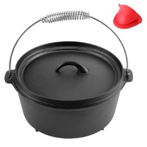 meigui 5qt cast iron dutch oven, pre-seasoned non-stick dutch oven with lid & lifter handle, round large dutch oven liners camp cookware pot for camping cooking, bbq, basting, baking, black