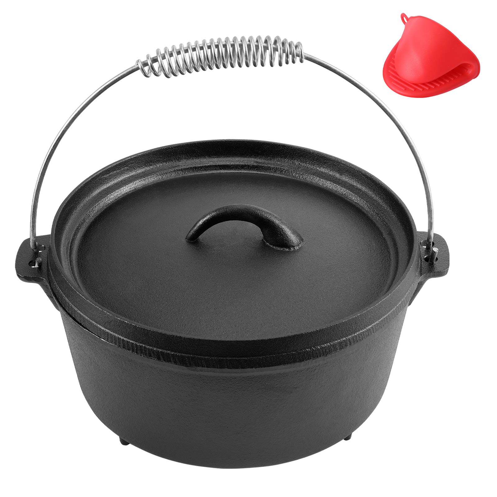 MEIGUI 5QT Cast Iron Dutch Oven, Pre-seasoned Non-Stick Dutch Oven with Lid & Lifter Handle, Round Large Dutch Oven Liners Camp Cookware Pot for Camping Cooking, BBQ, Basting, Baking, Black