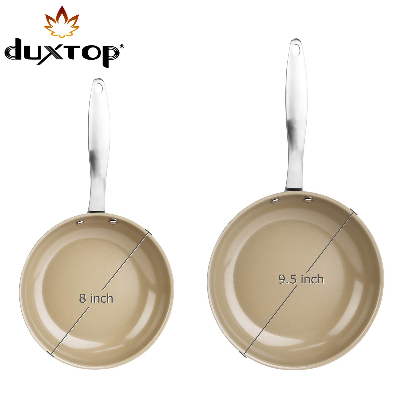 Duxtop Ceramic Non-stick Frying Pan, Stainless Steel Induction Frying Pan, 8-Inch Stir Fry Pan with Heavy-gauge Impact-bonded Bottom, FUSION Ti