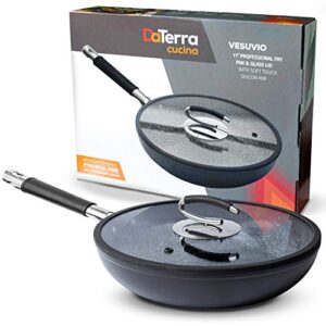 daterra cucina professional 11 inch nonstick frying pan with lid | italian made ceramic sauté pan, chefs non stick skillet for cooking, sizzling, searing, baking and more