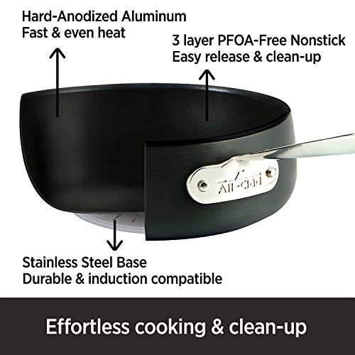 All-Clad HA1 Hard Anodized Nonstick Sauté Pan 4 Quart Induction Oven Broiler Safe 500F Pots and Pans, Cookware Black