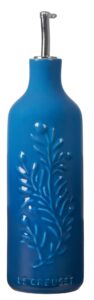 le creuset olive branch collection stoneware embossed oil cruet, 9" tall, marseille