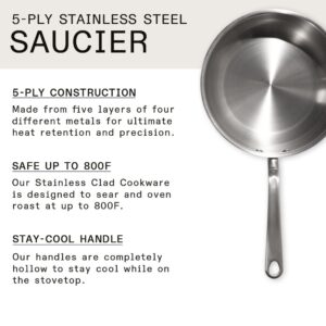 Made In Cookware - 3 Quart Stainless Steel Saucier Pan - 5 Ply Stainless Clad - Professional Cookware - Crafted in Italy - Induction Compatible