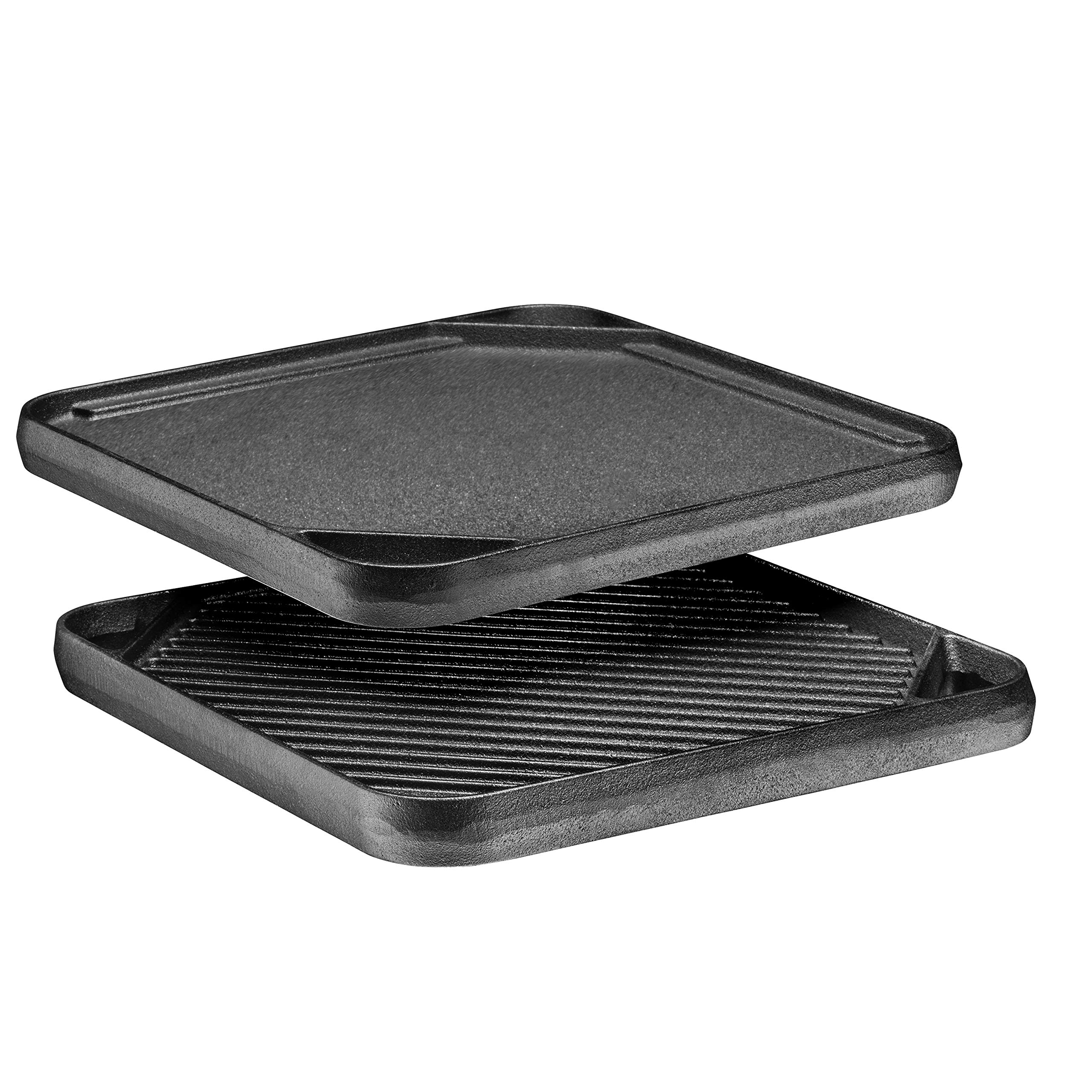 Bruntmor 2-In-1 Pre-Seasoned Cast Iron Skillet Square Roasting Pan With Reversible Griddle Pan For Stove Top | 10"x10" Multi Cooker Deep Roasting Grill Pan, Non-Stick Camping Cookware