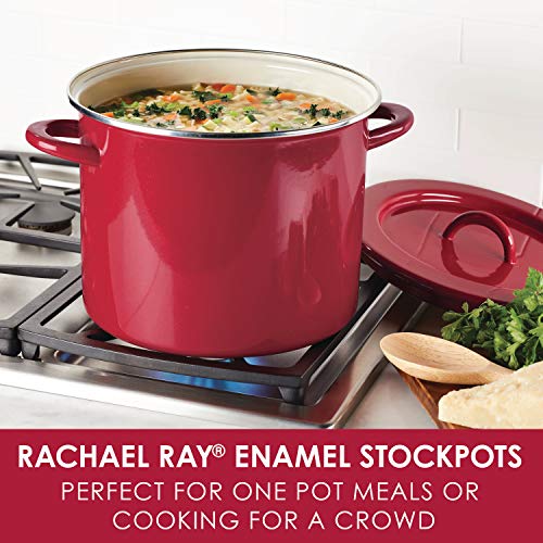 Rachael Ray Create Delicious Stock Pot/Stockpot with Lid - 12 Quart, Red