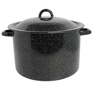 mirro traditional vintage style black speckled enamel on steel stock pot with lid, 33 quart, (mir-10708)