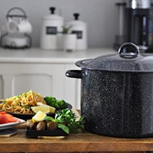 Mirro Traditional Vintage Style Black Speckled Enamel on Steel Stock Pot with Lid, 33 Quart, (MIR-10708)