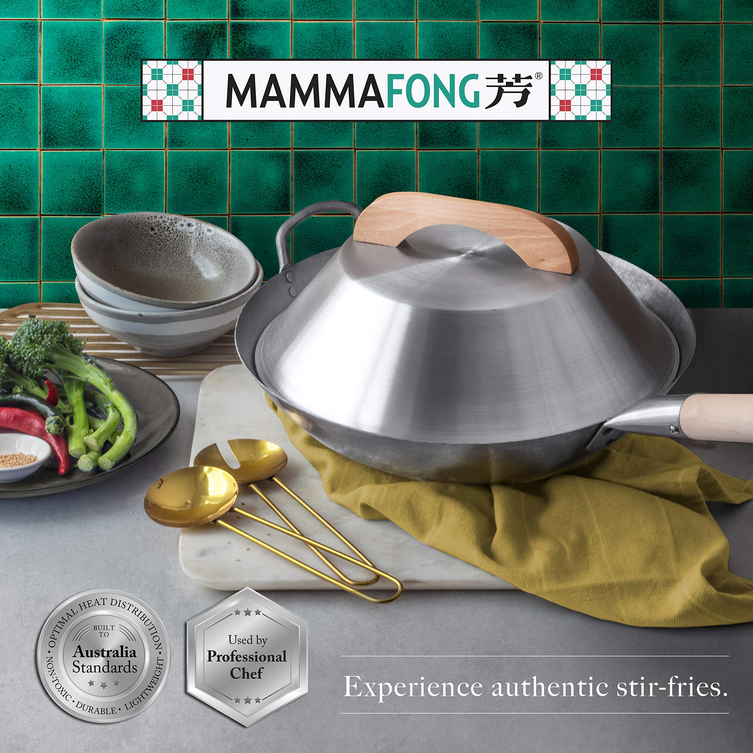 Mammafong Aluminum Wok Cover for 14" Hand Hammered Wok, 13 inch Flat Wok Lid