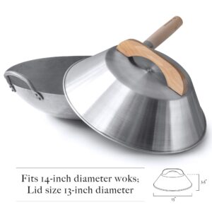 Mammafong Aluminum Wok Cover for 14" Hand Hammered Wok, 13 inch Flat Wok Lid