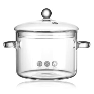 glass saucepan with cover, 64 oz stovetop cooking pot with lid and handle simmer pot clear soup pot, high borosilicate glass cookware, 22x17cm, b210zoo0718z71dj2