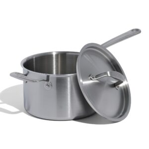 made in cookware - 4 quart stainless steel saucepan with lid - 5 ply stainless clad sauce pan - professional cookware - crafted in italy - induction compatible