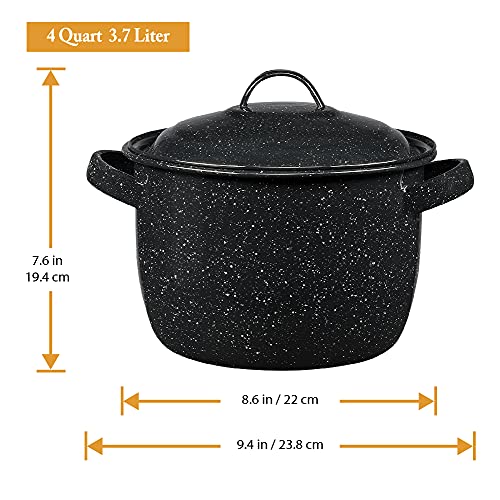 Granite Ware Enamel on Steel 4-Quart Bean/Stock Pot with lid, Speckled Black