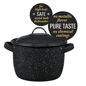 Granite Ware Enamel on Steel 4-Quart Bean/Stock Pot with lid, Speckled Black