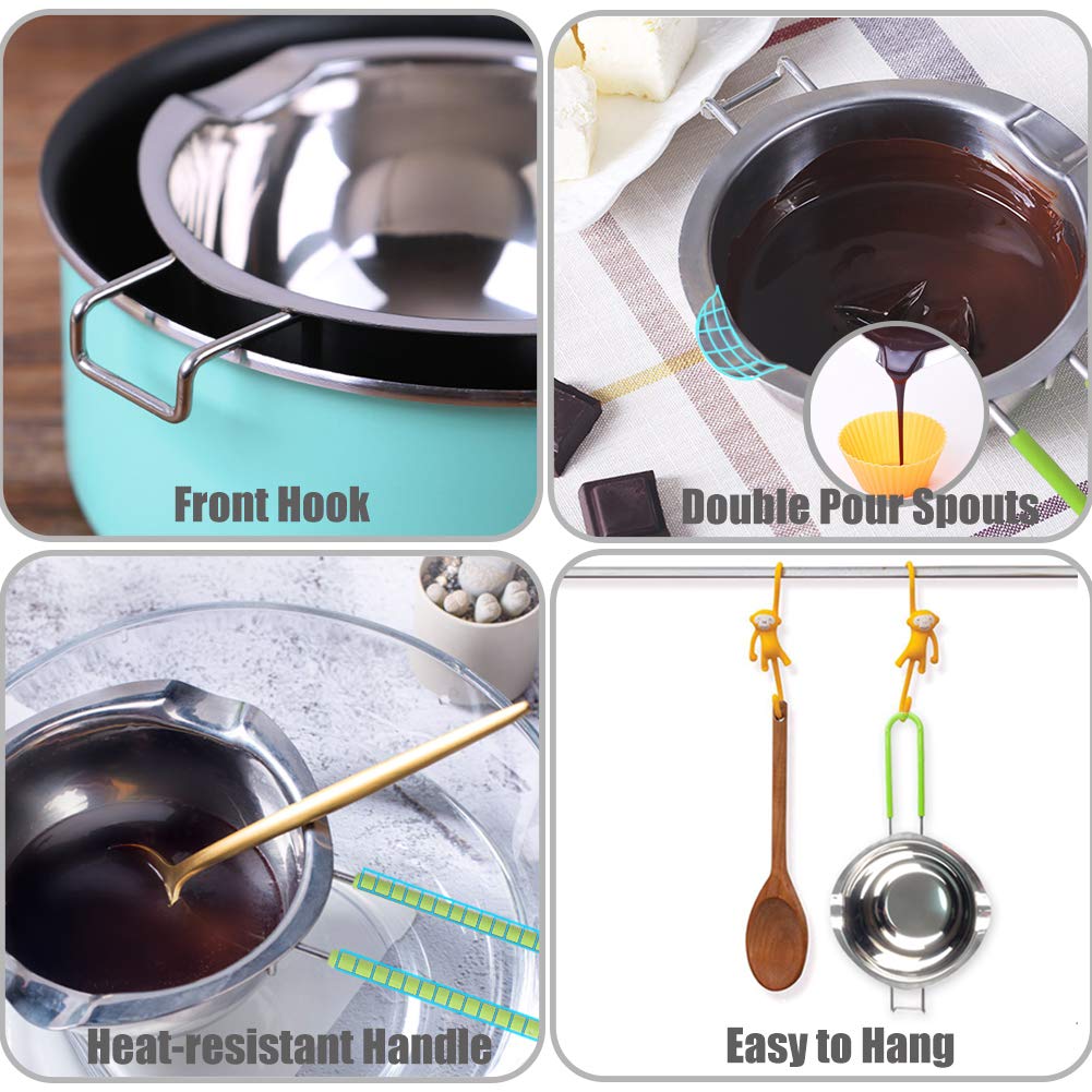 Stainless Steel Double Boiler with Silicone Spatula, Chocloate Metls Pot with Heat Resistant Handle for Melting Chocolate, Candy, Candle, Soap and Wax…