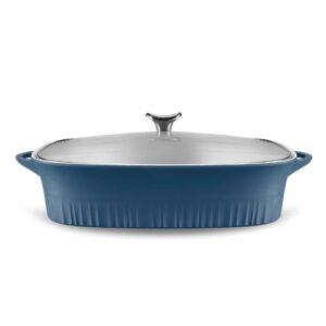 corningware, non-stick 5.7 quart quickheat roaster with lid, lightweight roaster, ceramic non-stick interior coating for even heat cooking, french navy