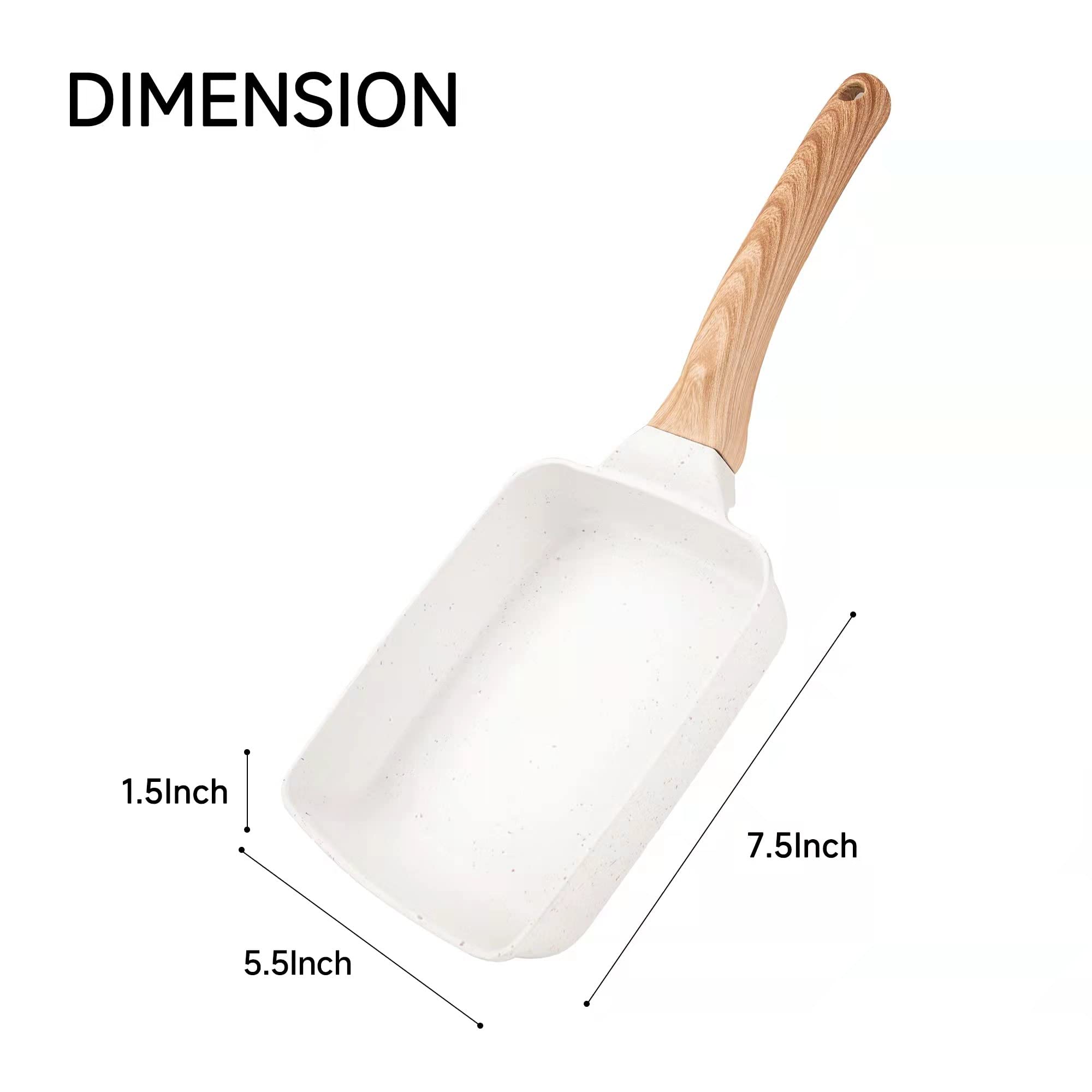 Zalnuuk Tamagoyaki Pan, Nonstick Japanese Omelette Pan, Rectangle Egg Roll Pan with Detachable Anti Scalding Handle for All Stove, 7.5" x 5.5", Cream White